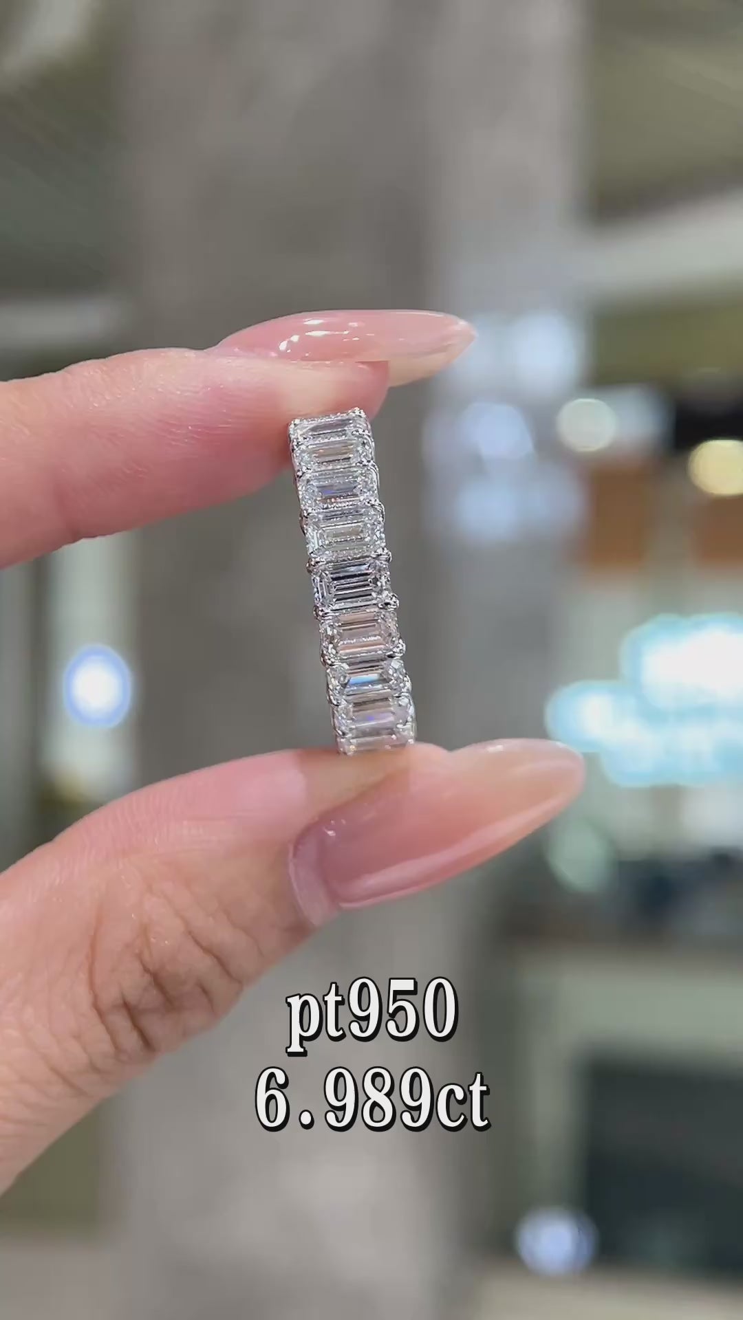 6.989CT Emerald Cut Diamond Eternity Band Ring | Pt950 Platinum | Full Eternity Stackable Ring for Wedding & Daily Wear