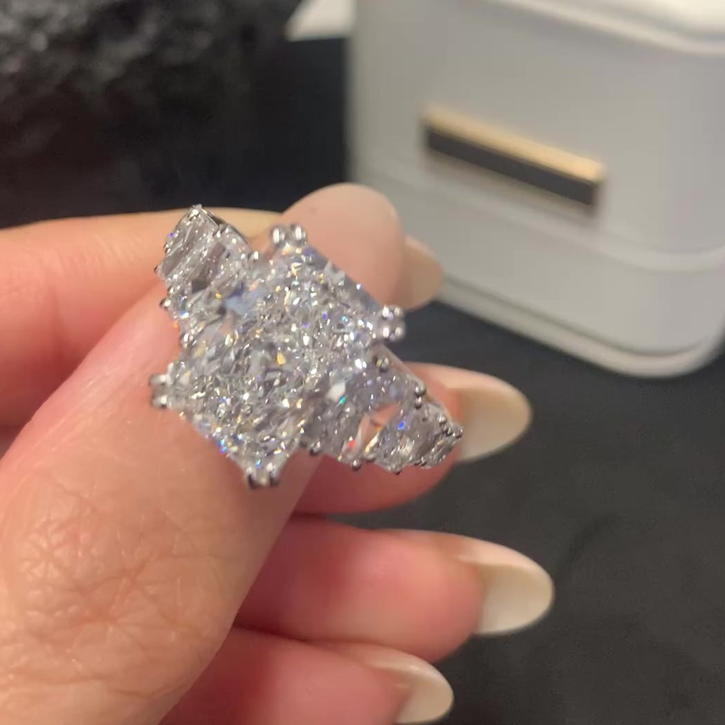 Luxury Radiant Five Diamond Ring Featuring a Pink Marquise Diamond