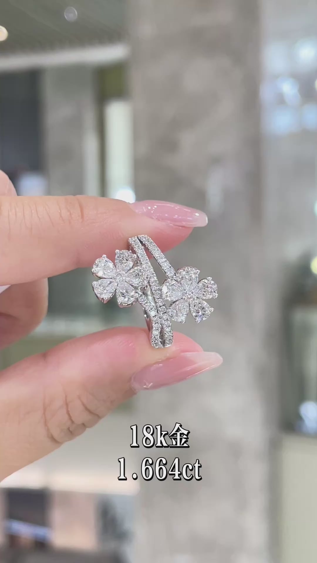 1.664CT Pear & Round Cut Diamond Double Flower Ring | 18K White Gold | Fashion Daily Wear Jewelry for Wedding, Party & Gift