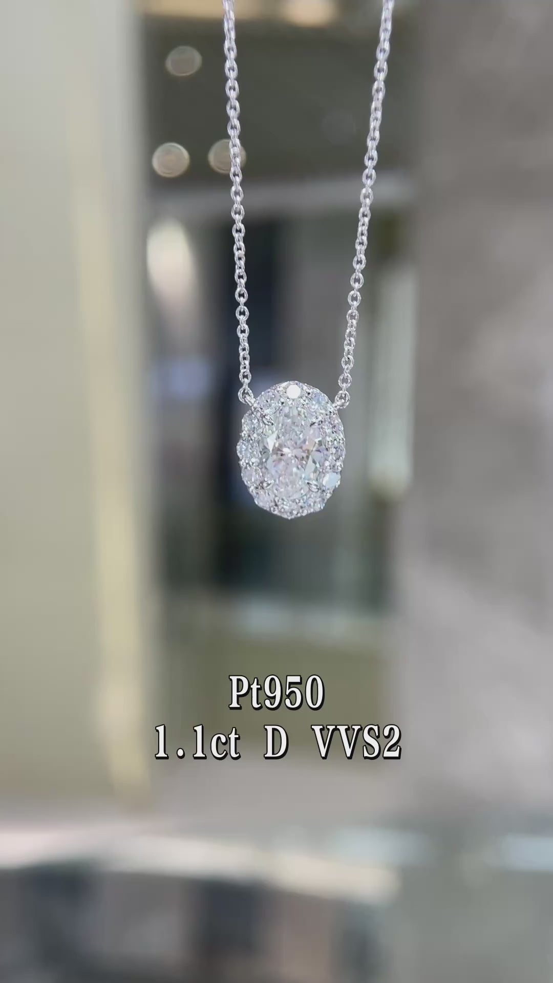 1.1CT Oval Cut Diamond Solitaire Pendant Necklace | Pt950 Platinum D Color VVS2 | Fashion Daily Wear Jewelry for Wedding, Party & Gift
