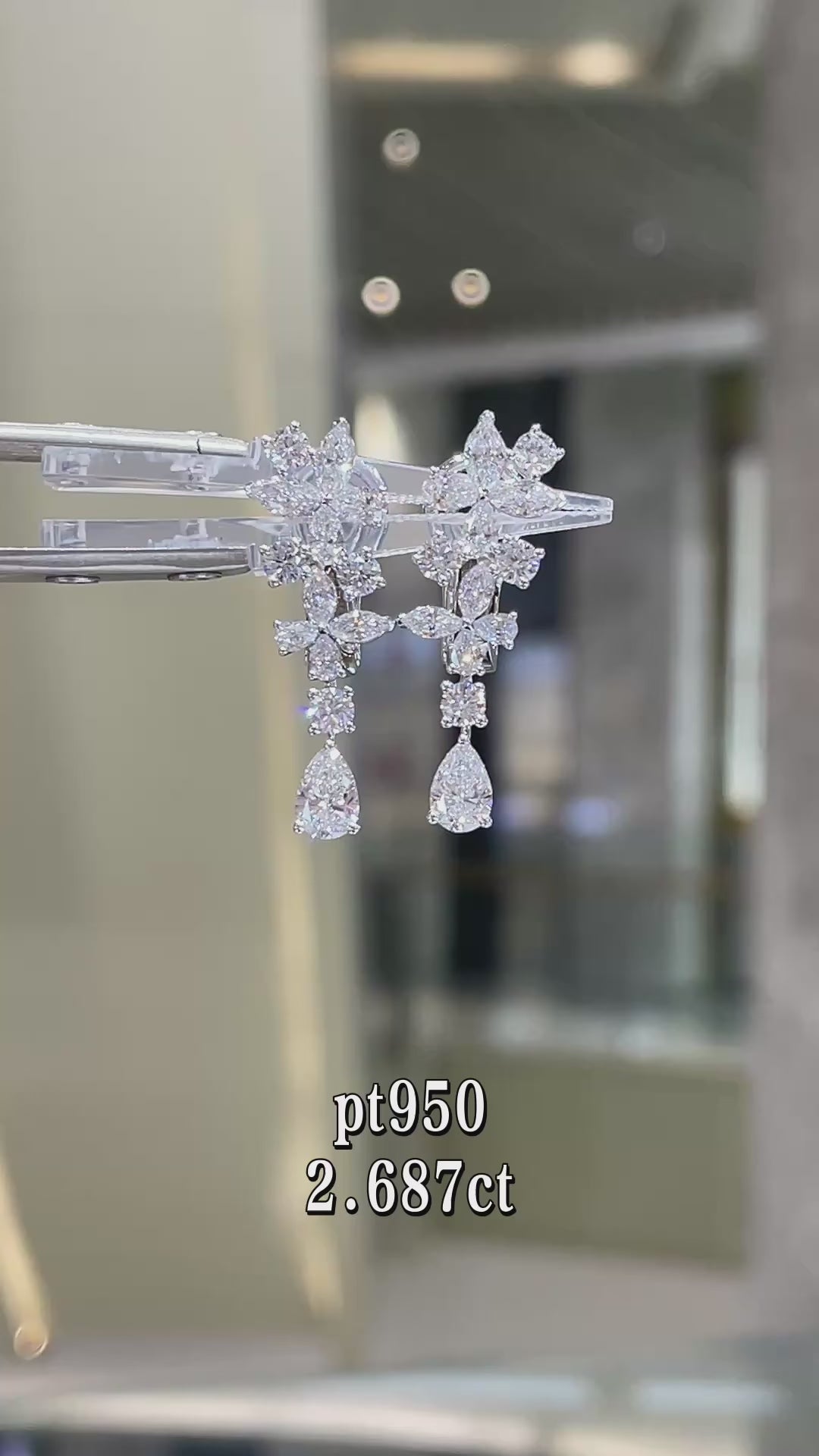 2.687CT Mixed Cut Diamond Floral Drop Earrings | Pt950 Platinum | Fashion Daily Wear Jewelry for Wedding, Party & Gift