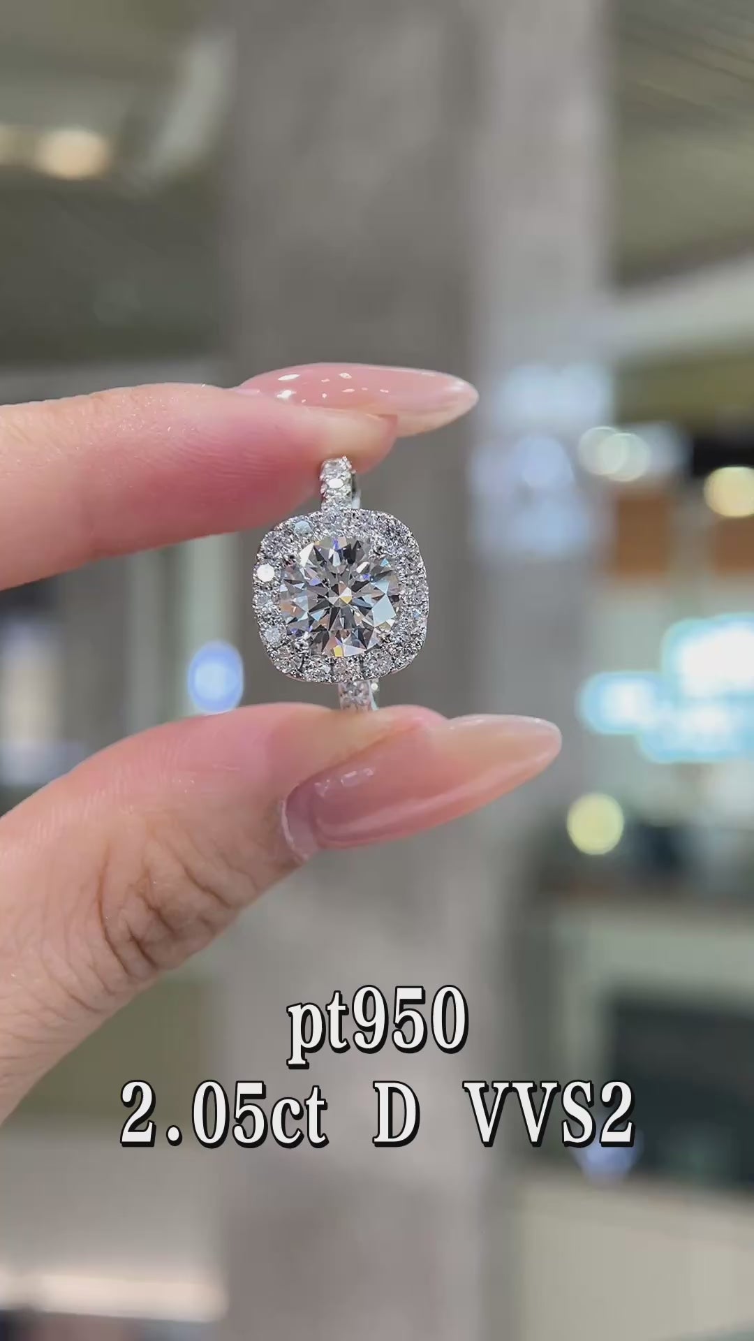 2.05CT Cushion Halo Diamond Engagement Ring | Pt950 Platinum D Color VVS2 Clarity | Pave Shank Ring for Wedding & Proposal