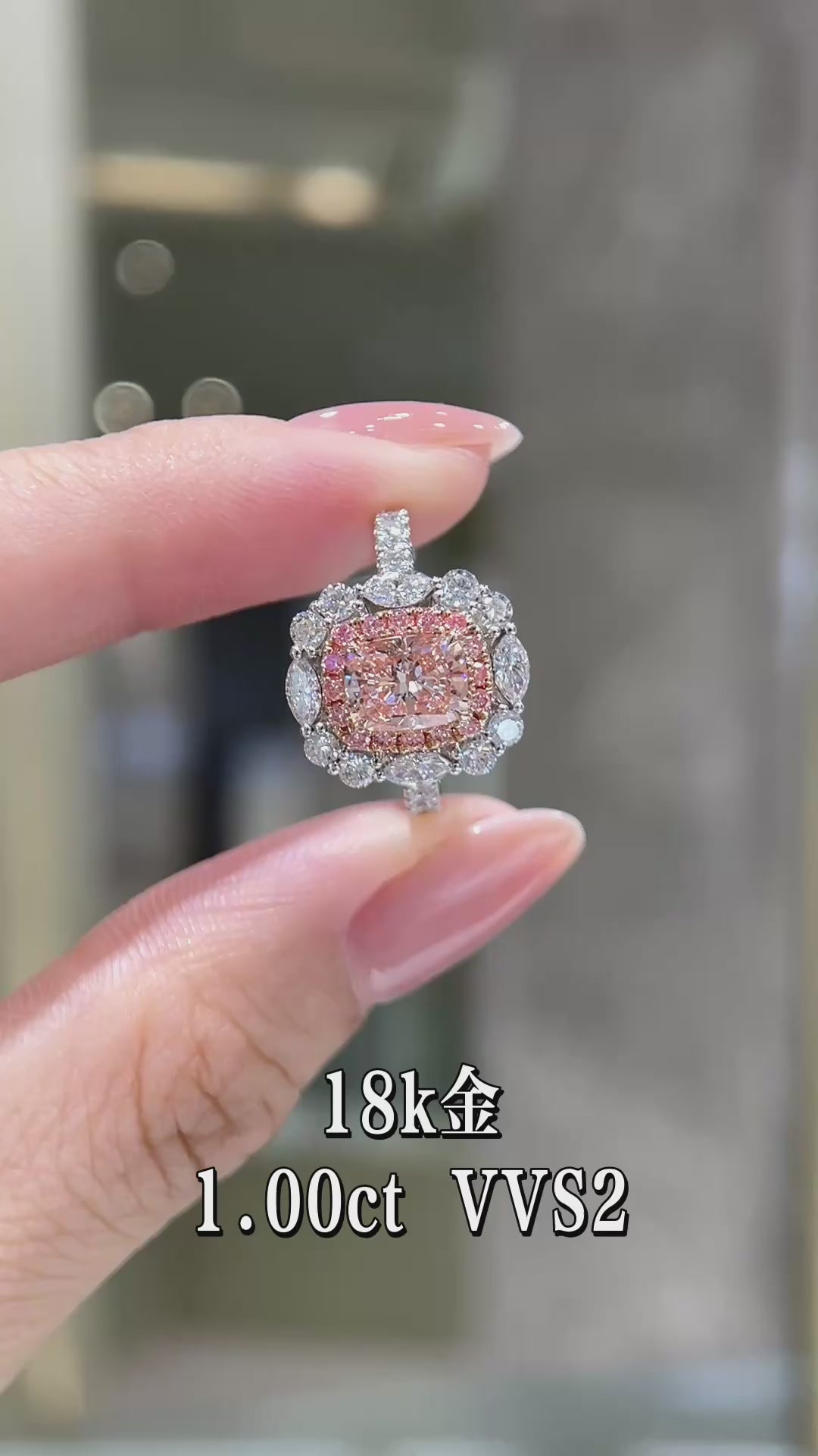 1.00CT Radiant Cut Fancy Pink Diamond Halo Pendant Necklace | 18K White Gold VVS2 | Fashion Daily Wear Jewelry for Wedding, Party & Gift